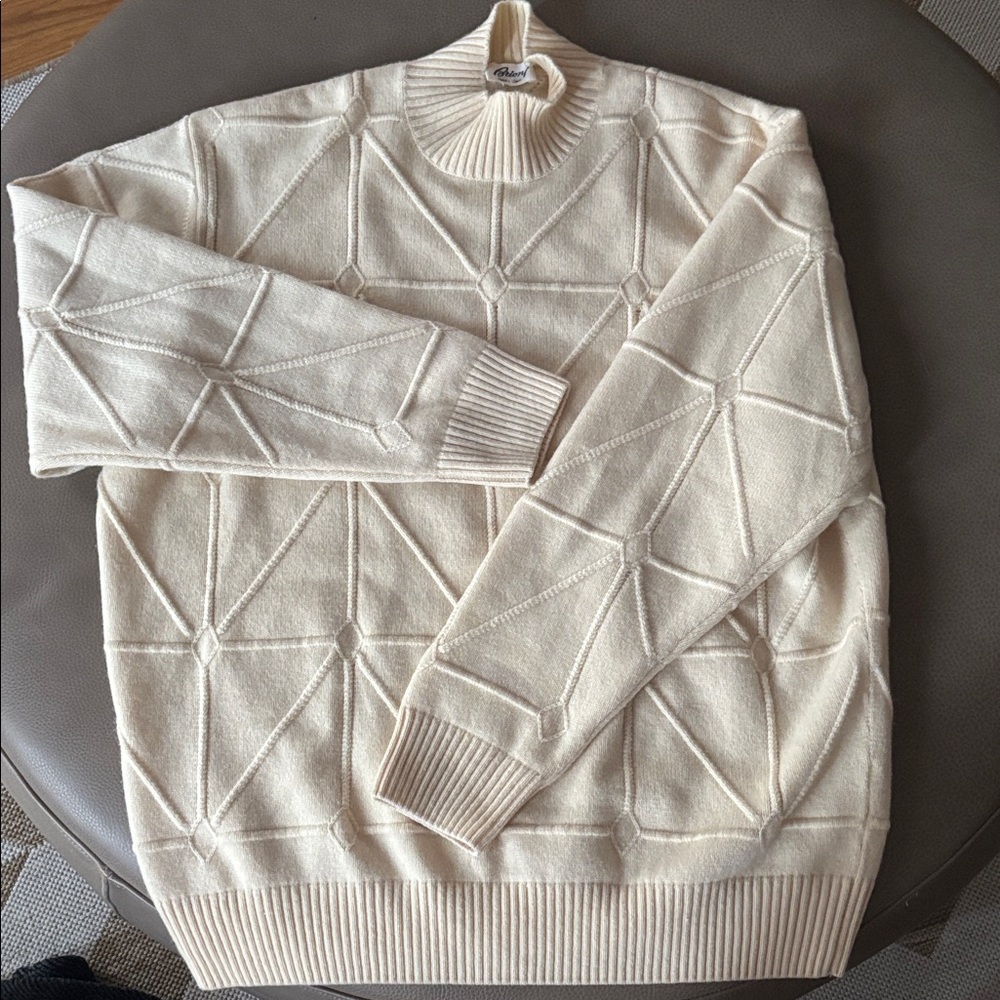 Brioni Geometric Cream Crewneck Sweater